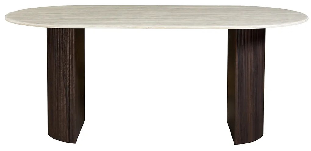 Ovale Eettafel Travertin En Walnoot 180 Cm - 180 X 90cm.