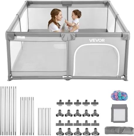 VEVOR Babybox, 2000x1785 mm, Peuterbox, Binnen- en buitenspeelplaats, Veilig activiteitencentrum met 50 Ocean Balls, Ritsdeur en Ademend gaas