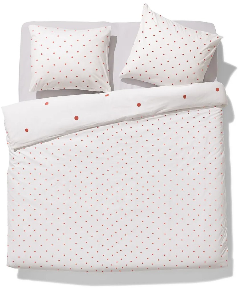 HEMA Dekbedovertrek 240x200/220 Zacht Katoen Wit Met Bruine Stippen (wit)