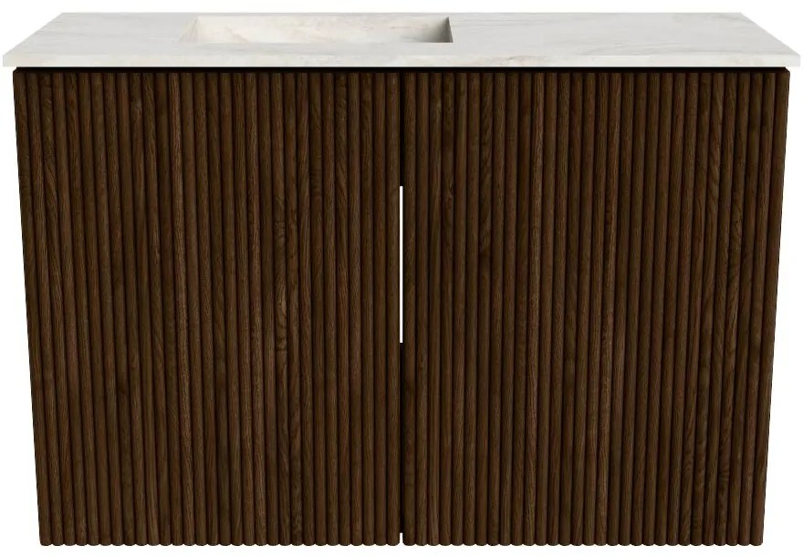 Mondiaz Joya DLux 60cm toiletmeubel walnut met wastafel faye links 1 kraangat ostra