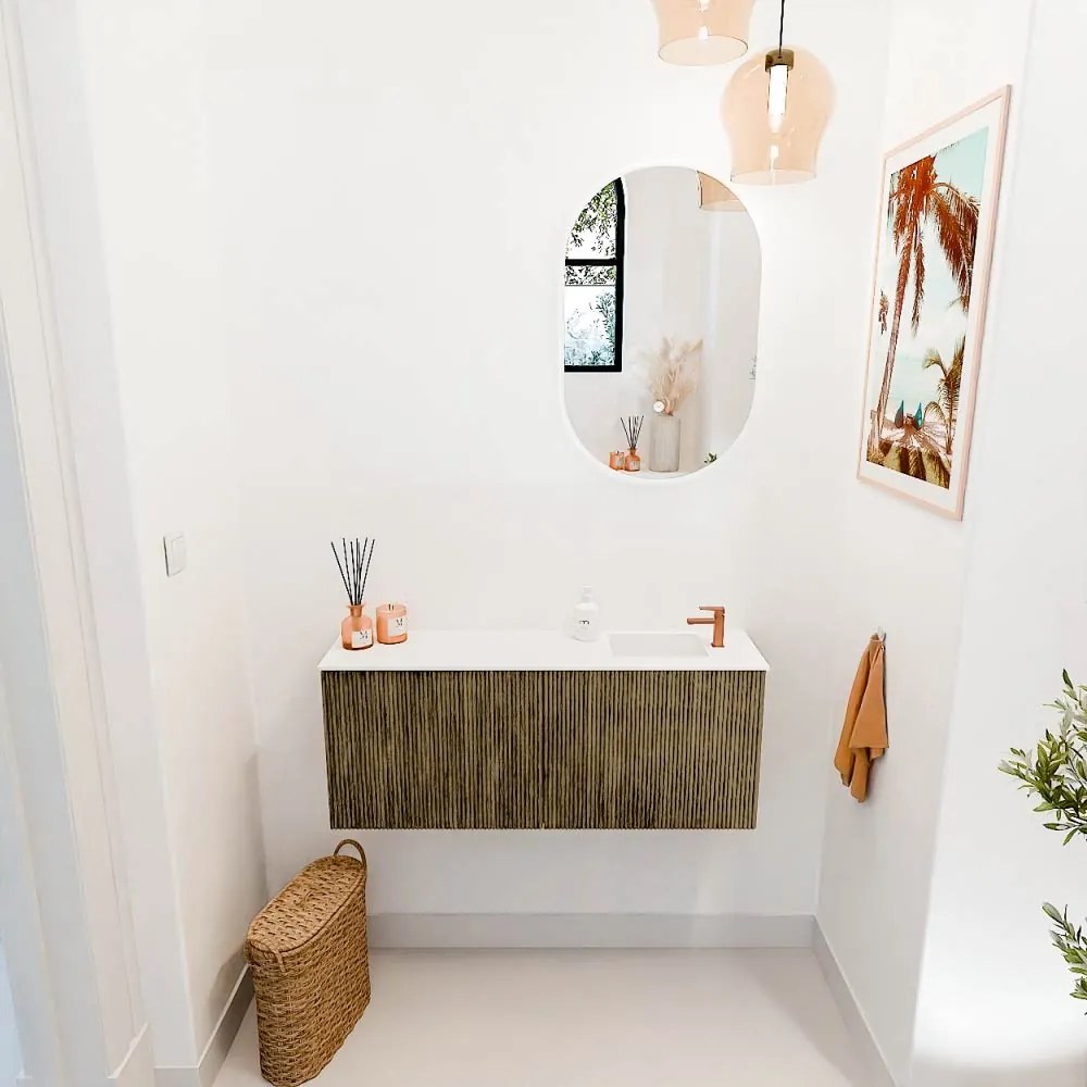 Mondiaz Joya 100cm toiletmeubel dusk met wastafel faye rechts 1 kraangat talc