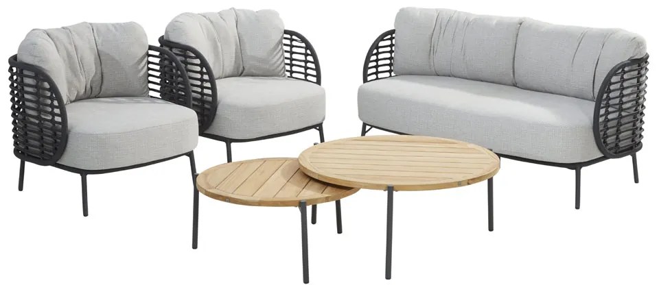 4 Seasons Outdoor Fabrice loungeset 5-delig met 2 Yoga tafels SALE Loungeset antraciet weerbestendig