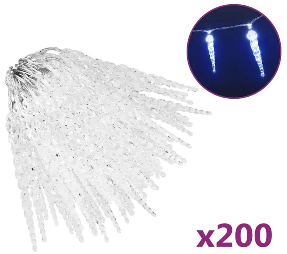vidaXL Kerstverlichting ijspegel met 200 LED's acryl blauw