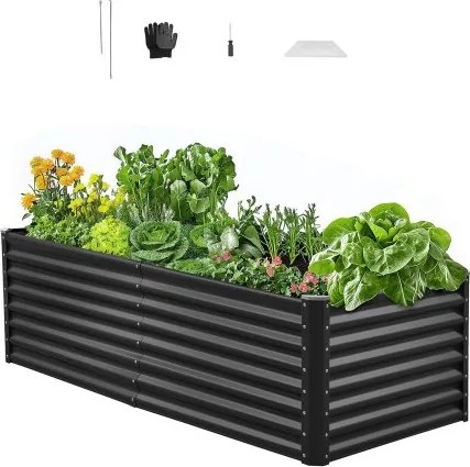 VEVOR Verhoogd Tuinbed, Metaal, 1800x900x600 mm, Plantbed, Groentebed, Plantenbak met Open Bodem &amp; Afgeronde Randen, Bloembed, Kruidenbed, Ideaal voor Groenten, Bloemen, Kruiden &amp; Vetplanten