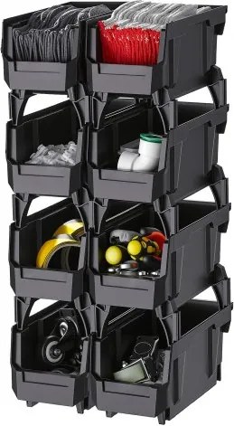 VEVOR stapeldozen, 276 x 140 x 130 mm (8-pack), transparante opbergdozen, opbergdozen, transparante opbergdoos voor het organiseren en opbergen van kleine onderdelen, kantoorbenodigdheden en andere accessoires, zwart