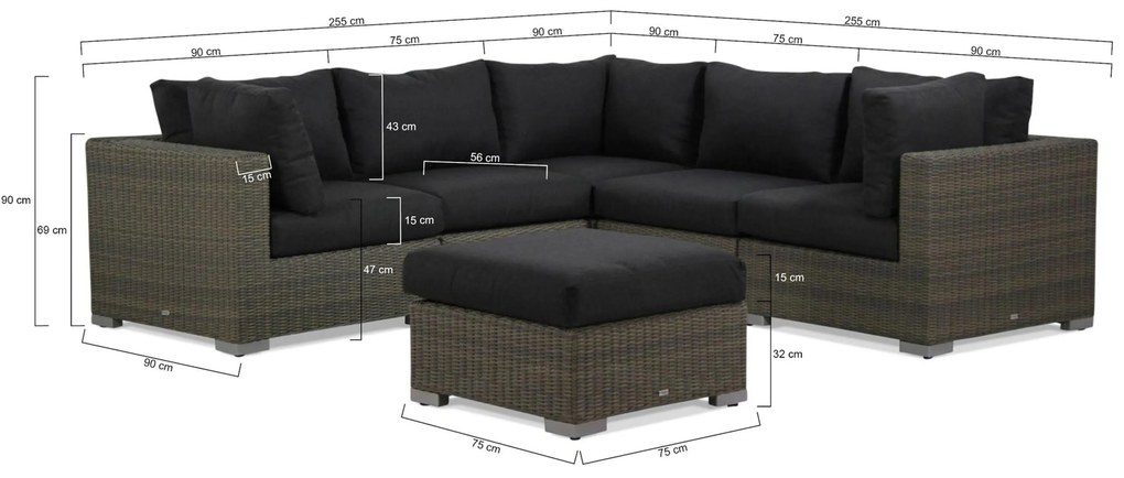 Hoek loungeset 5 personen Wicker Taupe Garden Collections Toronto