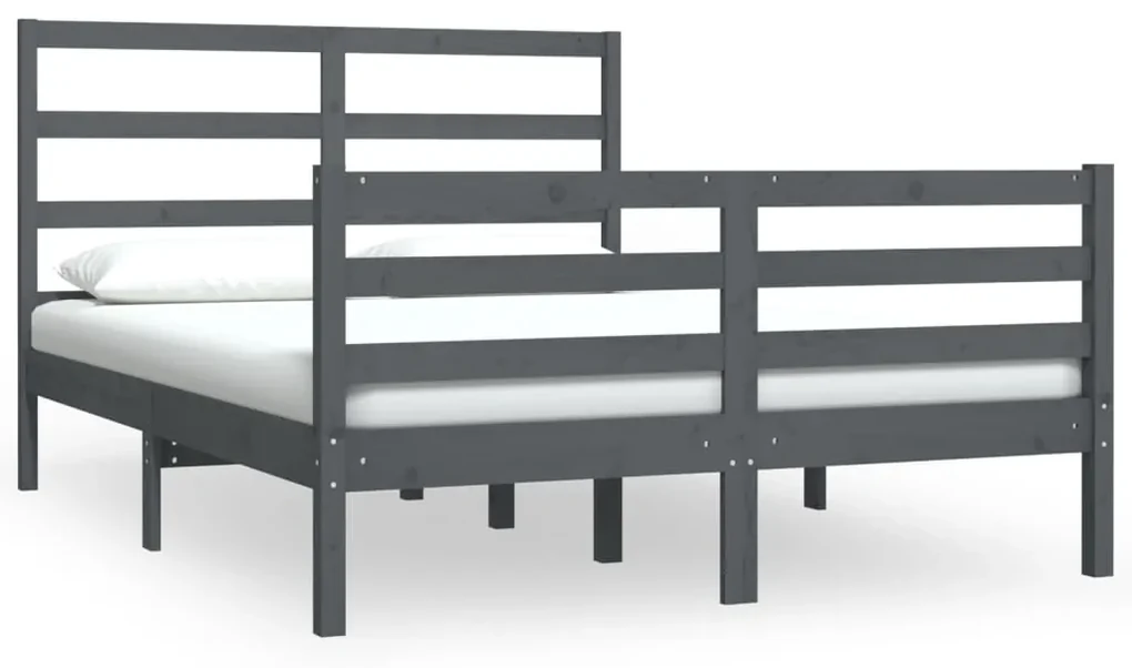 vidaXL Bedframe massief grenenhout grijs 140x190 cm
