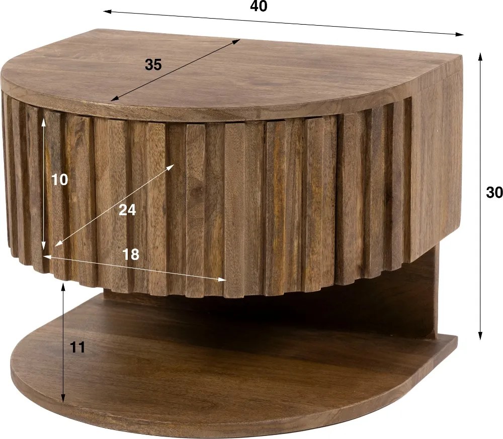 Zwevend Nachtkastje Hout Met Legplank - 40x35x30cm.