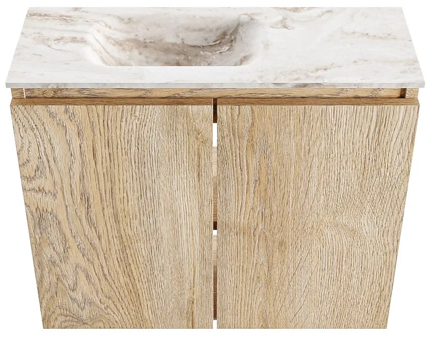 Mondiaz Ture DLux toiletmeubel 60cm washed oak met wastafel frappe links zonder kraangat