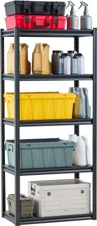 VEVOR opbergrek, 907 kg, boutloze stelling, kelderstelling, robuuste verstelbare metalen zware stelling, 5 niveaus, 457,2 x 812,8 x 1828,8 mm, werkplaatsstelling, voor keuken, werkplaats, kelder, magazijn, zwart