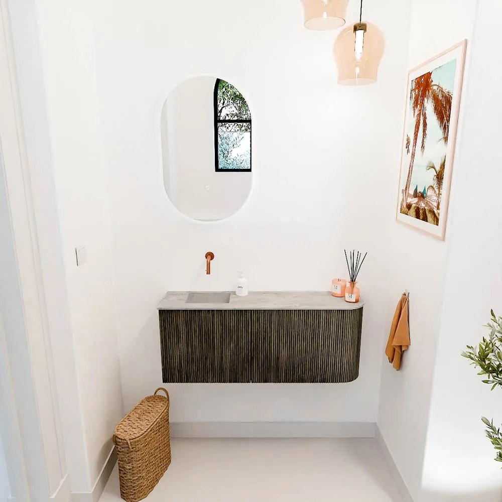 Mondiaz Joya DLux 100cm toiletmeubel ronding rechts shadow met wastafel faye links zonder kraangat glace