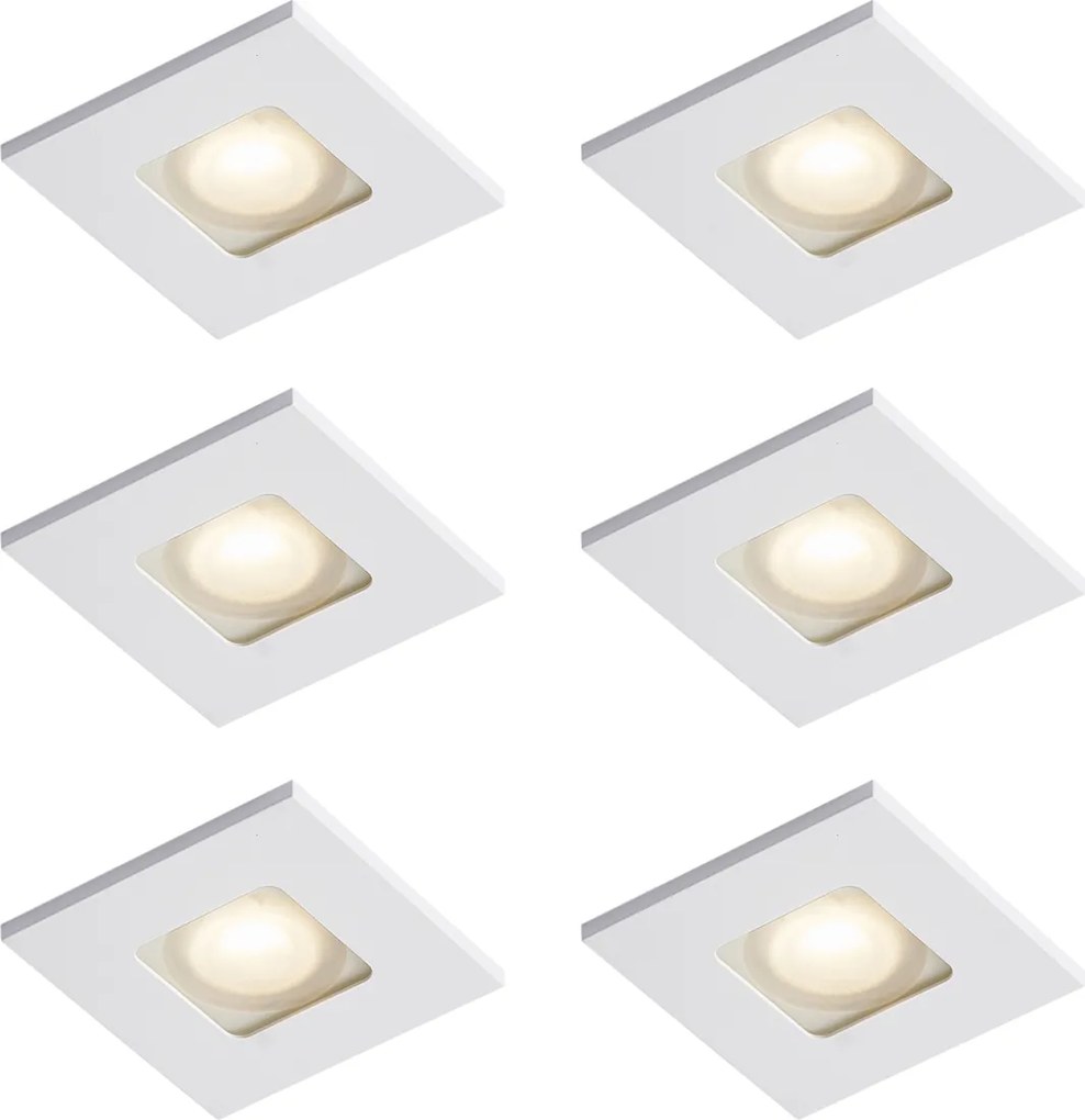 Set van 6 moderne inbouwspots wit vierkant IP44 - Qure