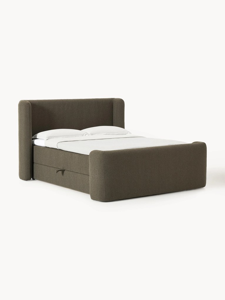 Bouclé boxspring bed Perla met opbergruimte