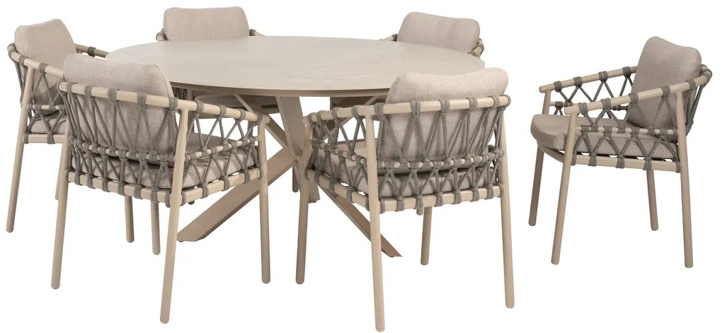 Taste by 4 Seasons Piacenza tuinset latte met Prado tafel met keramisch blad Ø 160 cm SALE Tuinset beige weerbestendig