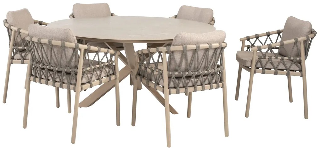 Taste by 4 Seasons Piacenza tuinset latte met Prado tafel met keramisch blad Ø 160 cm Tuinset beige weerbestendig