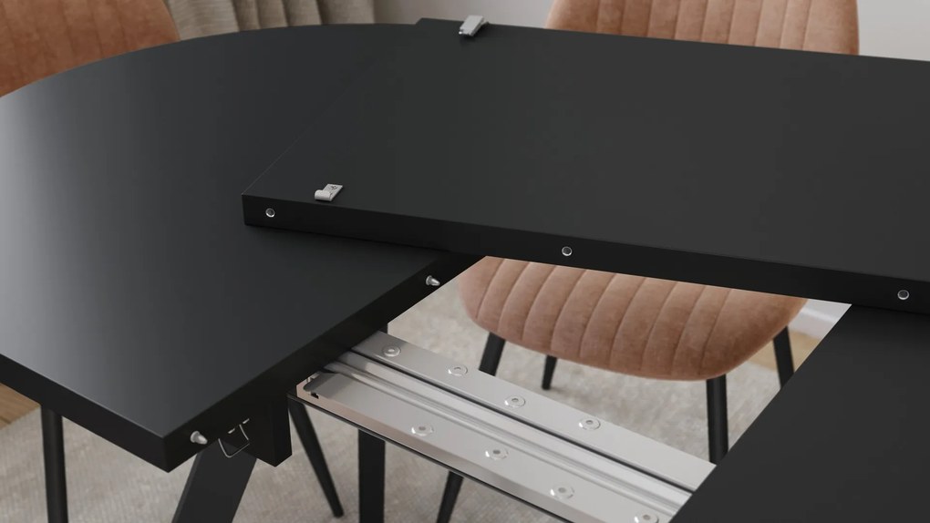 Mazzoni ALMO Zwart mat / zwarte poten - OVALE UITSCHUIFTAFEL 120-220 cm VOOR 10-12 PERSONEN