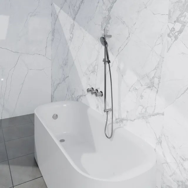 Fortifura Nebbio Badcombinatie-set - thermostaatkraan - glijstang met geïntegreerde wandaansluitbocht - metalen doucheslang - ronde handdouche - badvulcombinatie - chroom SW1183064 SW1111526 SW767373 SW496814 SW1108811 SW