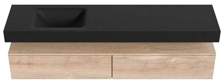 Zaro Alan badmeubel 190cm washed oak 2 lades met vrijhangende wastafel cloud links zonder kraangat urban