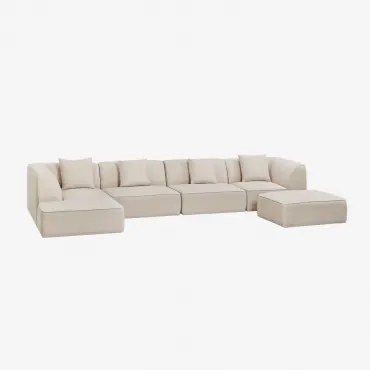 Modulaire Linker Chaise Longue Bank Van 4 Delen Met Gestoffeerde Poef Cardea Chenille Crèmebeige - Sklum