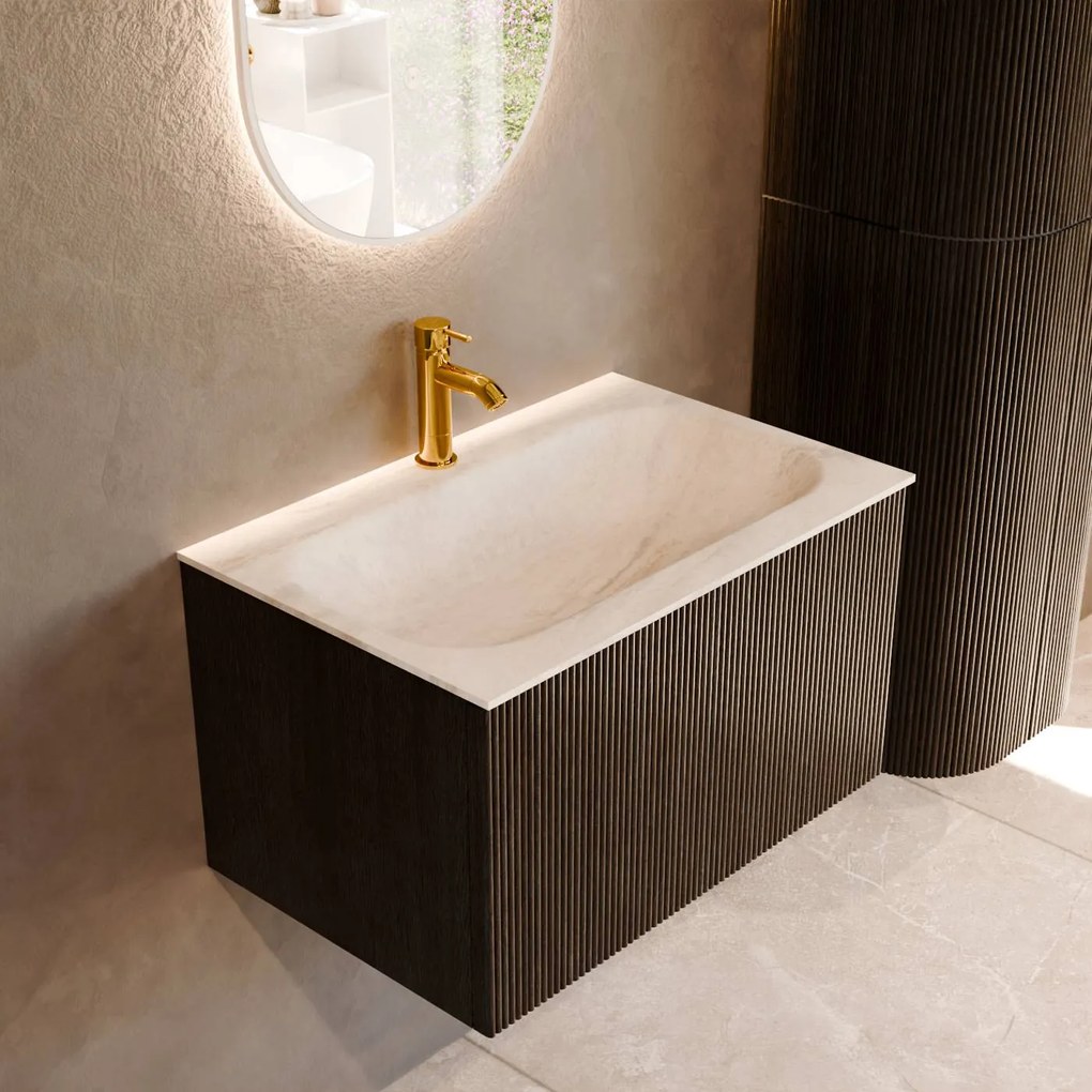 Mondiaz Kurve-dlux 70cm badmeubel shadow met 1 lade en wastafel big small midden 1 kraangat ostra