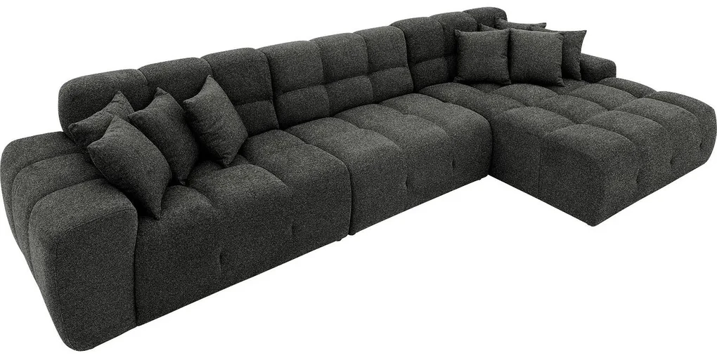 Goossens Excellent Bank Kubus - 30 X 30 Cm Stiksel zwart, stof, 1,5-zits, modern design met chaise longue rechts