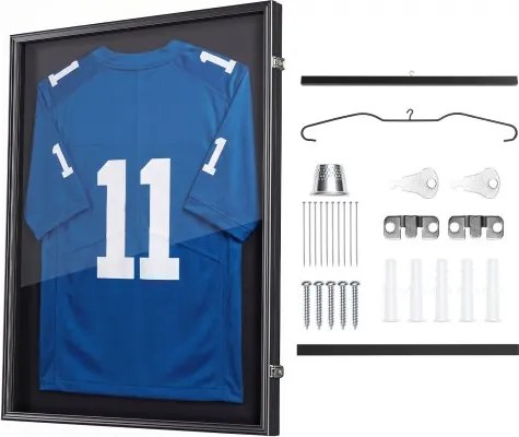 VEVOR Jersey Frame 70 x 90 cm, afsluitbare houten fotolijst met PC-plaat en 98% UV-bescherming, objectlijst met ophanghaak en 2 sleutels voor honkbal-, basketbal-, American football- en hockeyshirts.