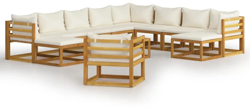 vidaXL 12-delige Loungeset met kussens massief acaciahout crème