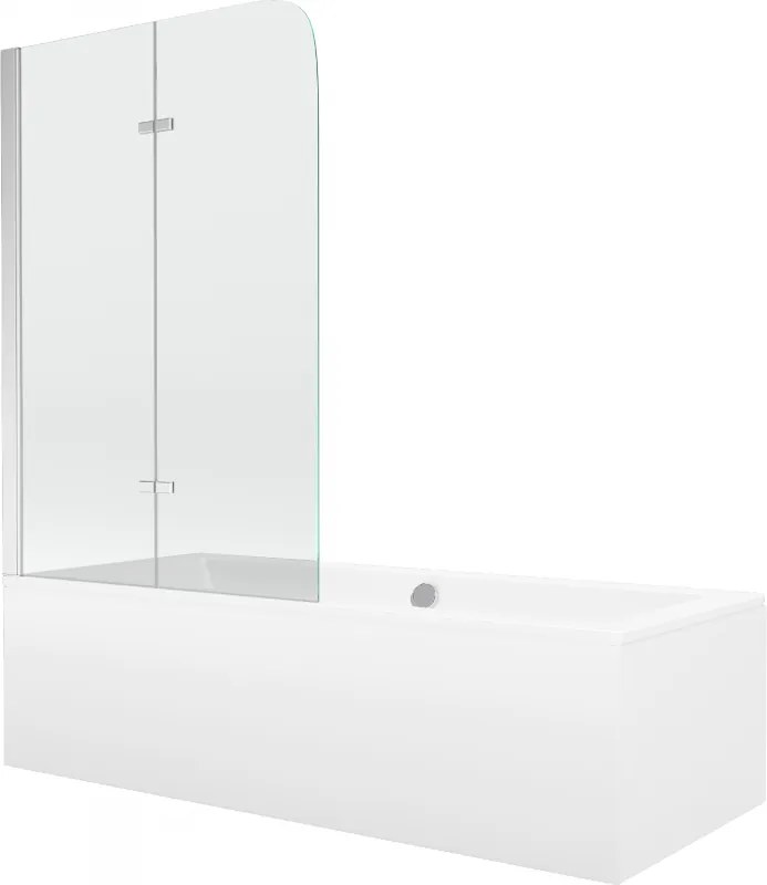 Mexen Cube rechthoekig bad 180 x 80 cm met ombouw en 2-delige vouwdeur 100 cm, transparant, chroom - 550518080X9010020100