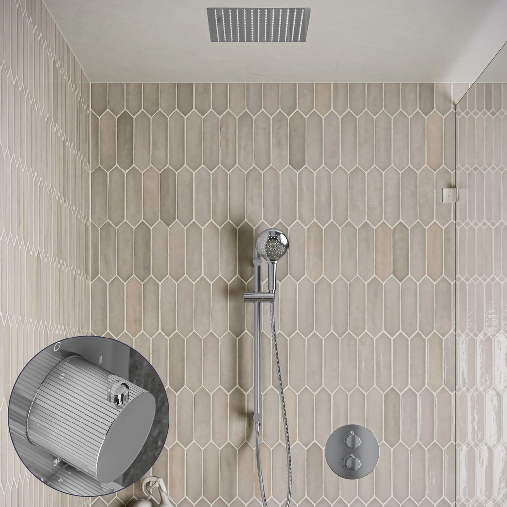 Saniclear Cube Stripes inbouw regendouche rond met inbouw douchekop 30x30cm, glijstang en 2 standen handdouche chroom