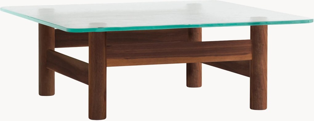 Salontafel Brasilia van walnoothout met glazen tafelblad