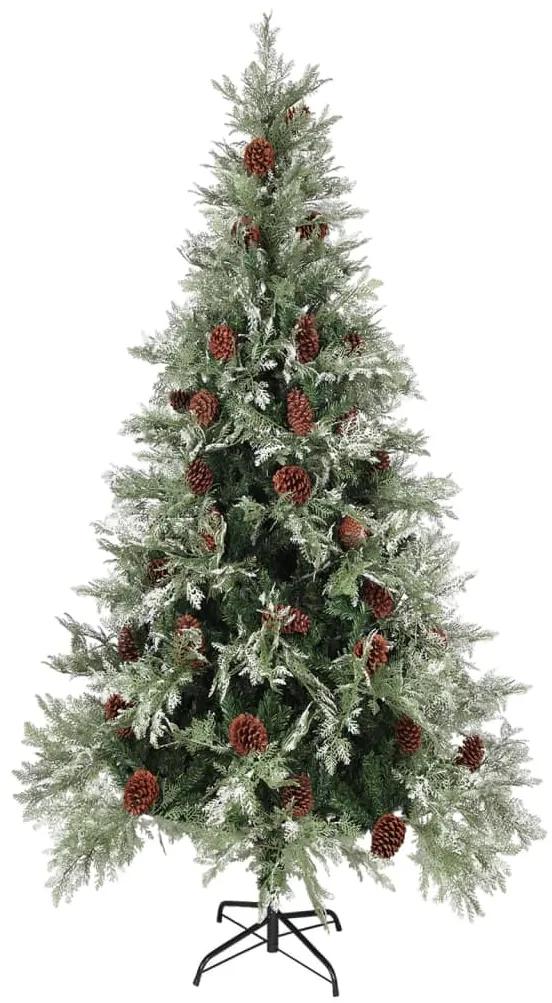 vidaXL Kerstboom met LED's en dennenappels 225 cm PVC en PE groen wit