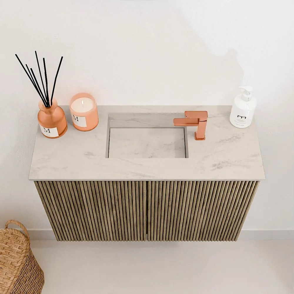 Mondiaz Joya DLux 60cm toiletmeubel dusk met wastafel faye midden 1 kraangat opalo