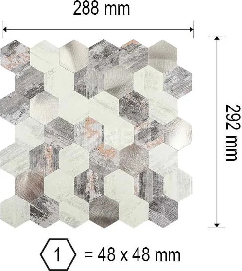 Zelfklevend Mozaiek Hexagon Nature - 30.5 cm x 30.5 cm x 0.40 cm | 0.5 kg | Paneli zelfklevende steenstrips