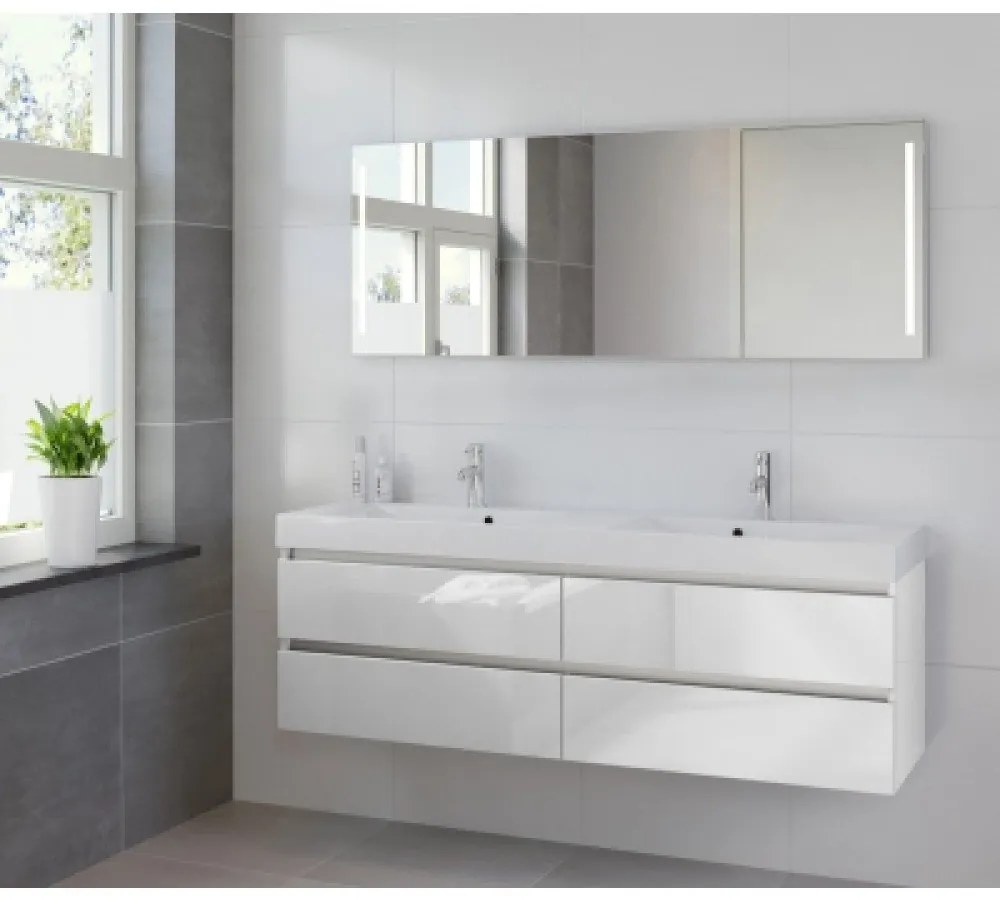 Bruynzeel palitano 160 cm hoogglans wit badkamermeubel 2 kraangaten met spiegel