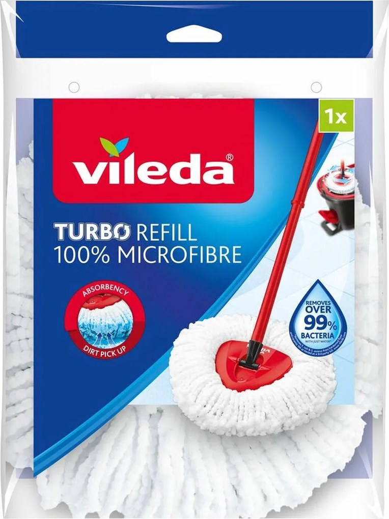 Vileda Turbo Classic 1 stuk– Mopvervanging – 100% microvezel – Voor harde vloeren – Wasbaar