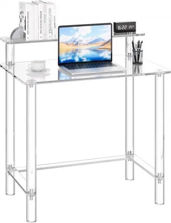VEVOR Acryl Computerbureau 2-laags Kantoortafel met Monitorstandaard, Modern Bureau (draagvermogen 60 kg) voor Slaapkamer Kantoor Studeerkamer Garderobekast, 50 x 80 x 88 cm (Transparant)