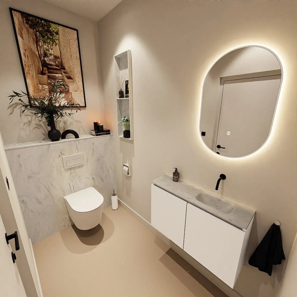 Mondiaz Ture DLux toiletmeubel 80cm talc met wastafel opalo rechts zonder kraangat