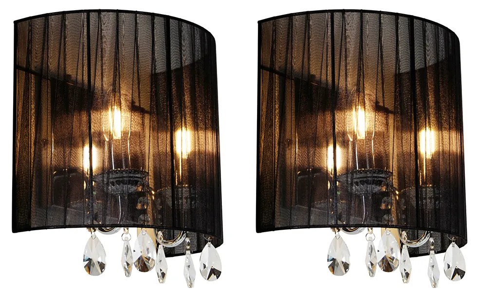 Set van 2 wandlampen chroom met zwarte kap - Ann-Kathrin 2