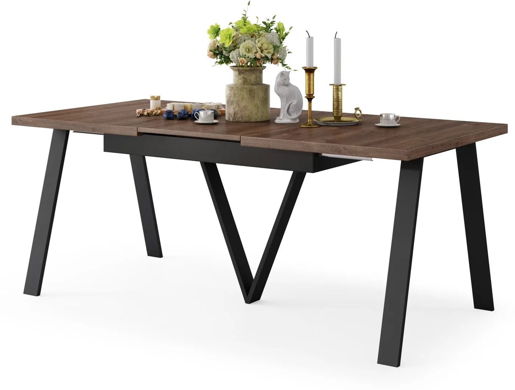 AVERY eik bruin/onderkant zwart - LOFT/INDUSTRIËLE TAFEL VOOR WOONKAMER/EETKAMER UITKLAPBAAR TOT 330 cm!