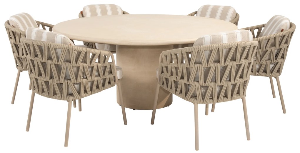 Hampton Beverly dining tuinset 160xH75 cm rond 7 delig mortex latte 4 Seasons Outdoor