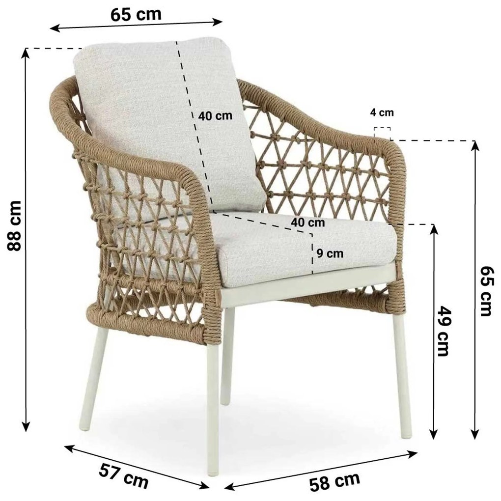 Tuinset 4 personen 200 cm Aluminium/wicker Taupe Coco Bali/Boston