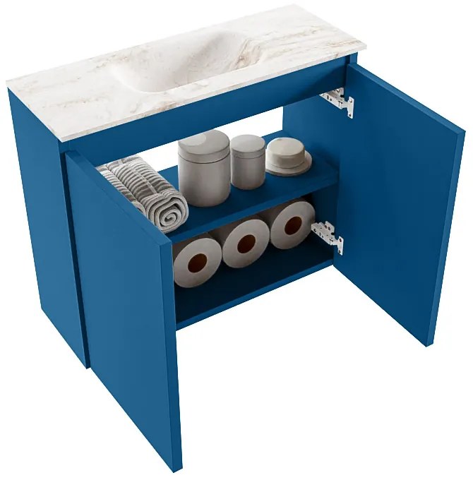 Mondiaz Ture DLux toiletmeubel 60cm jeans met wastafel frappe midden met kraangat