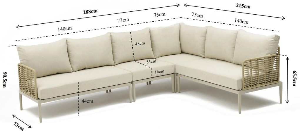 Hoek loungeset 5 personen Aluminium/wicker Taupe  Coco Ibiza