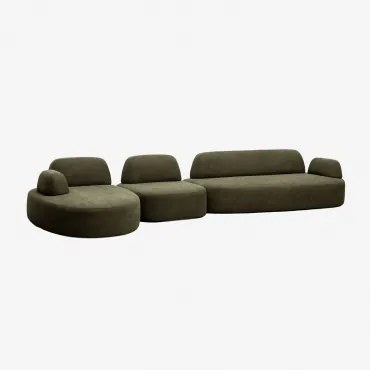 Modulaire Linker Chaise Longue Bank Van 3 Delen Met Beklede Hoekmodule Giorgia Stof Leger Groen - Sklum