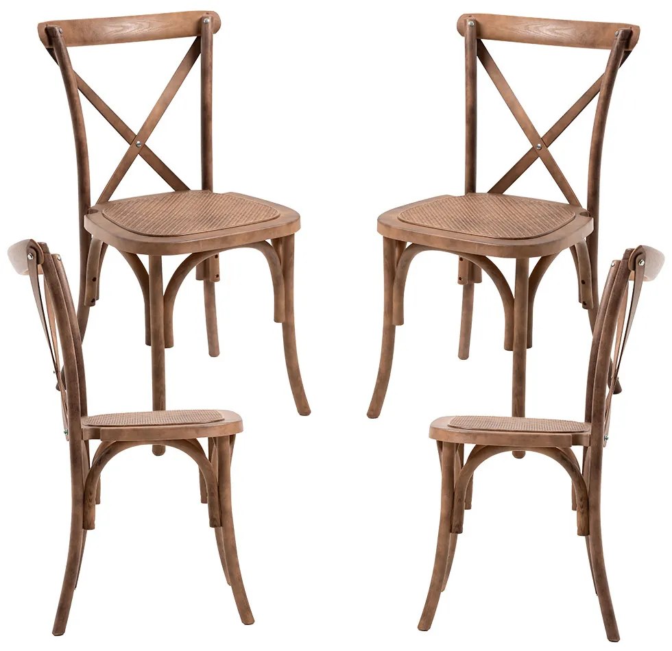Set Van 4 Altea Polypropyleen Stoelen Met Rattan Houteffect
