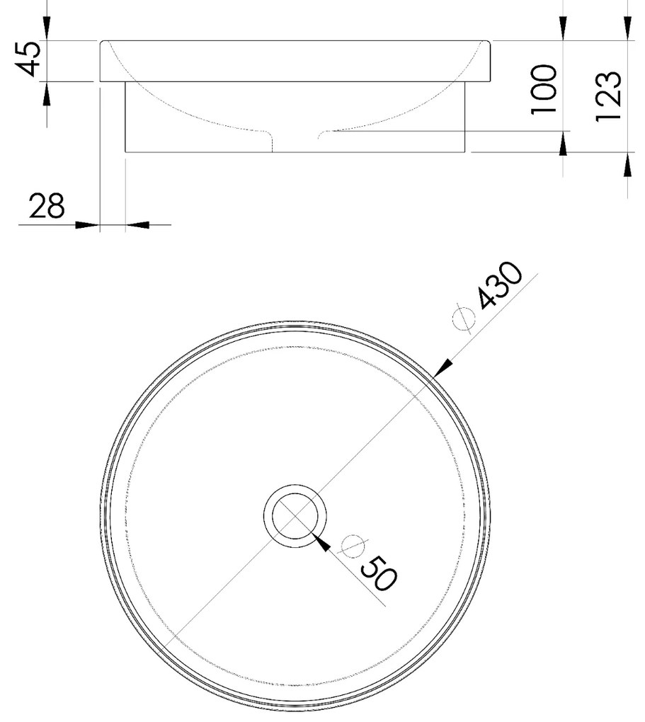 Sapho inbouw waskom 43cm wit