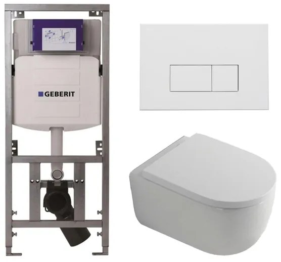 QeramiQ Dely Swirl Toiletset - 36.3x51.7cm - diepspoel - rimless - Geberit UP320 inbouwreservoir - met Burda frame - 35mm zitting - mat witte metalen bedieningsplaat - rechtehoekige knoppen - wit mat 0701131/SW706191/SW1000767/SW1026257