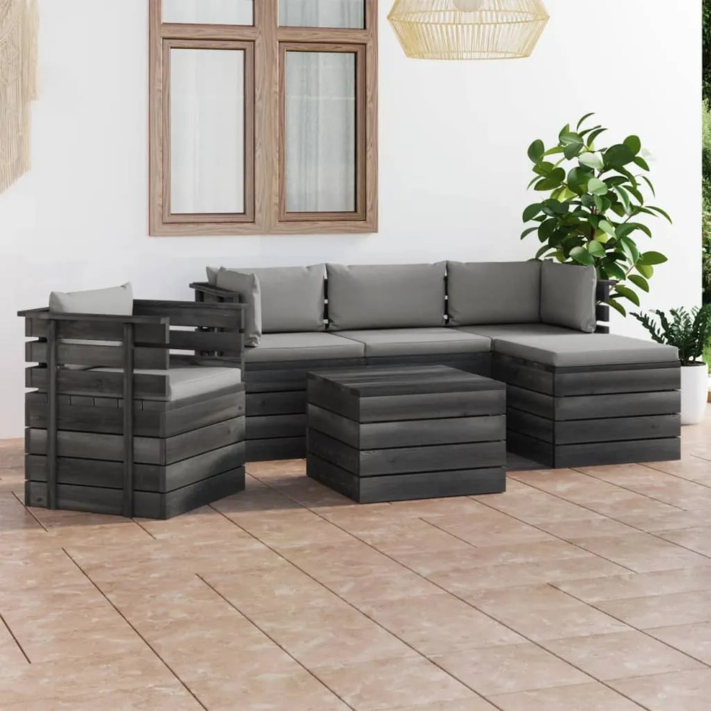 vidaXL 6-delige Loungeset met kussens pallet massief grenenhout