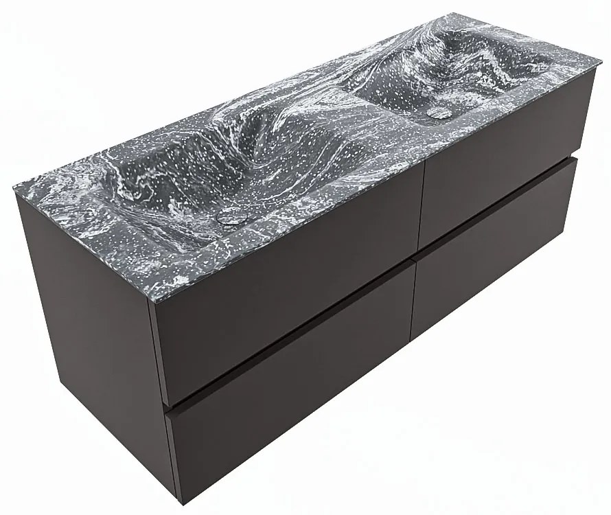 Mondiaz Vica DLux badmeubel 130cm dark grey 4 lades met wastafel lava dubbel 2 kraangaten