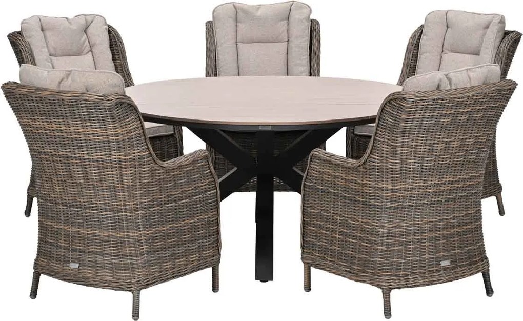 Garden Impressions Marbella tuinset 6-delig hav. sand - Tulli tuintafel Ø148 cm
